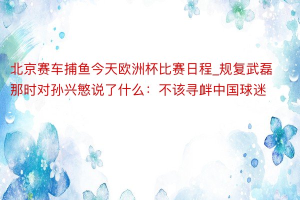 北京赛车捕鱼今天欧洲杯比赛日程_规复武磊那时对孙兴慜说了什么：不该寻衅中国球迷