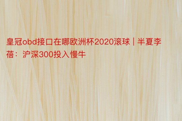 皇冠obd接口在哪欧洲杯2020滚球 | 半夏李蓓：沪深300投入慢牛