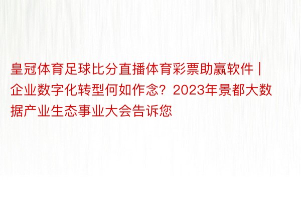 皇冠体育足球比分直播体育彩票助赢软件 | 企业数字化转型何如作念？2023年景都大数据产业生态事业大会告诉您